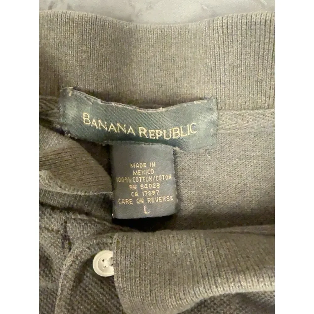 Banana Republic Mens Large Polo Shirt Gray 100% Cotton Made Mexico Classic